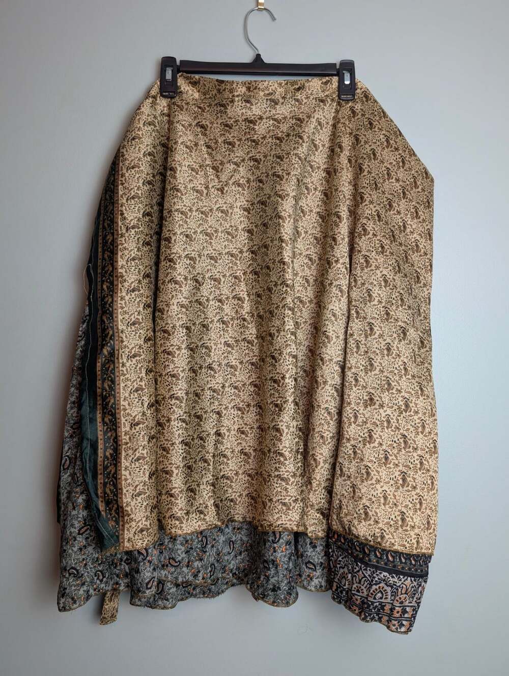 Earthtones Indie Bohemian Reversible Silk Wrap Skirt One Size